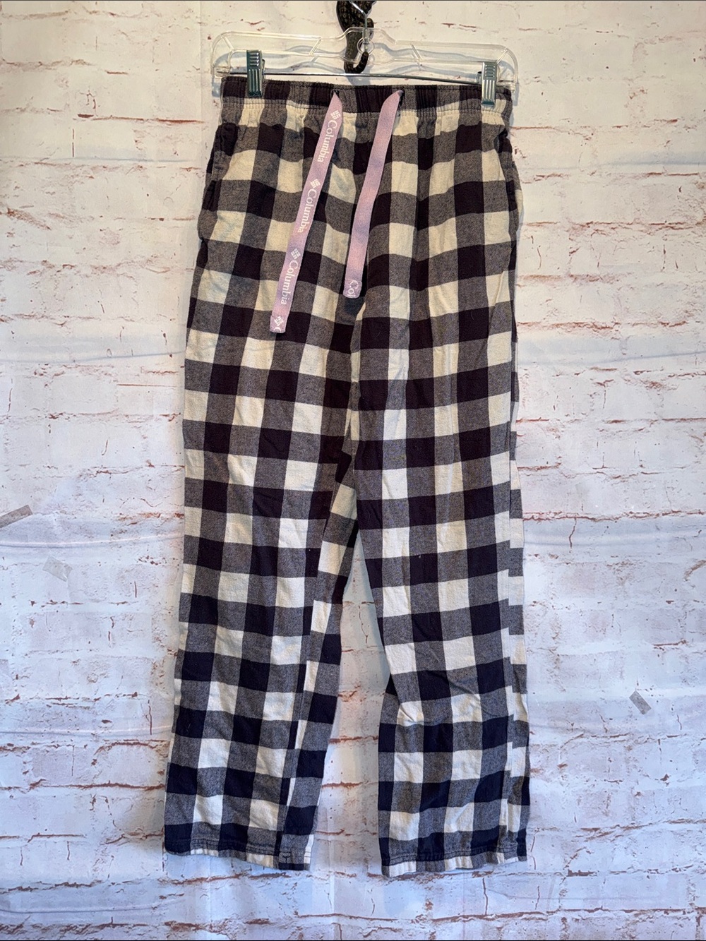 Columbia Black White Buffalo Check Small pajama Pink Drawstring waist pull on